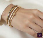 Gold Cuff Bracelet for Women | Dual Bar Designer Bracelet with Stone Detailing | Stylish Fashion Jewellery - Image 4