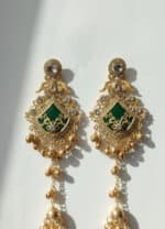Kashmiri jhumka green enamel gold tone anti tarnish artificial earrings for women with traditional design