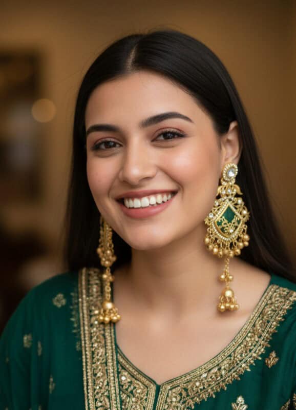 Kashmiri jhumka green enamel gold tone anti tarnish artificial earrings for women with traditional design