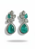 AD Earrings green teardrop American Diamond drop earrings with silver finish and anti tarnish polish