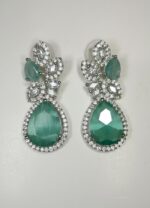 AD Earrings green teardrop American Diamond drop earrings with silver finish and anti tarnish polish