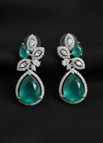 AD Earrings green teardrop American Diamond drop earrings with silver finish and anti tarnish polish
