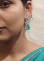 AD Earrings green teardrop American Diamond drop earrings with silver finish and anti tarnish polish