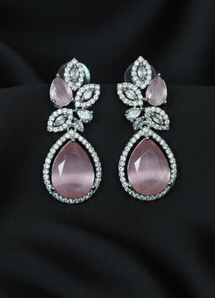 Luxury AD Earings pink teardrop crystal anti tarnish party wear earrings for women