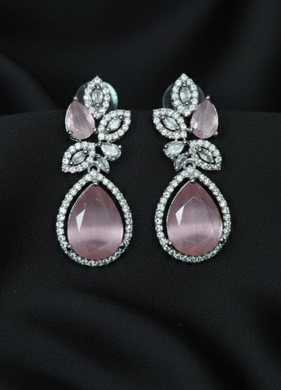 Luxury AD Earings pink teardrop crystal anti tarnish party wear earrings for women